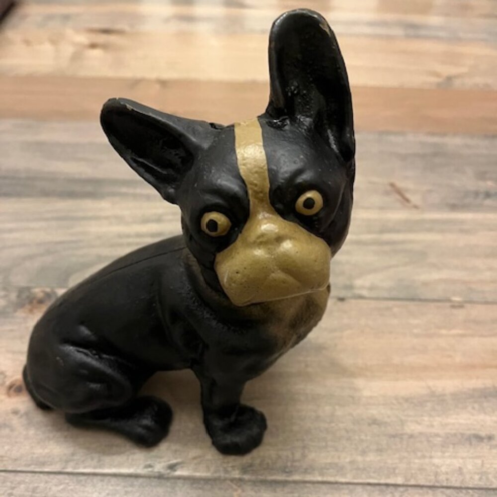 Antique VTG Hubley Cast Iron French Bulldog Doorstop 7.5" t x 7" l x 4.5" w